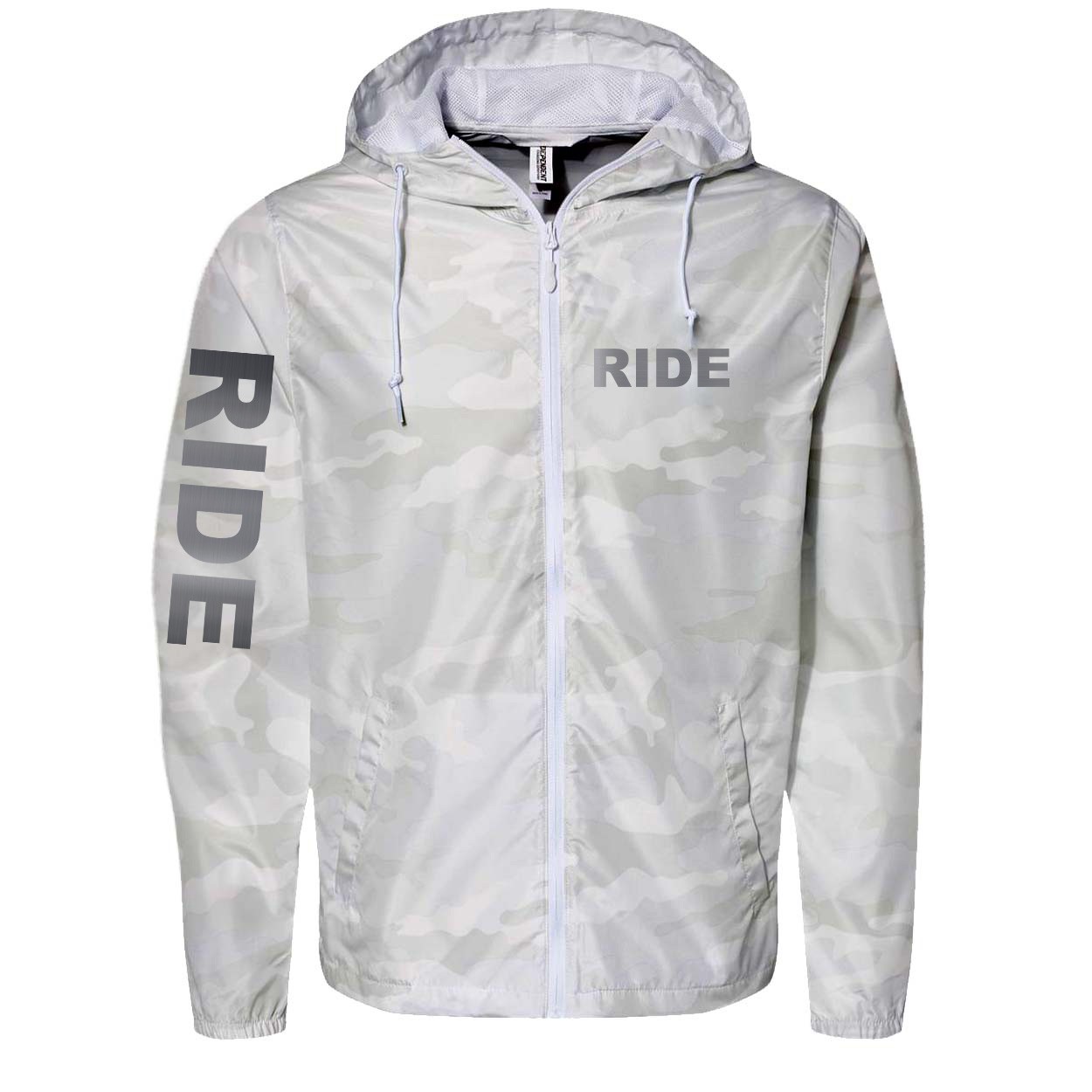 Ride Brand Logo Classic Lightweight Windbreaker White Camo (Silver Logo)