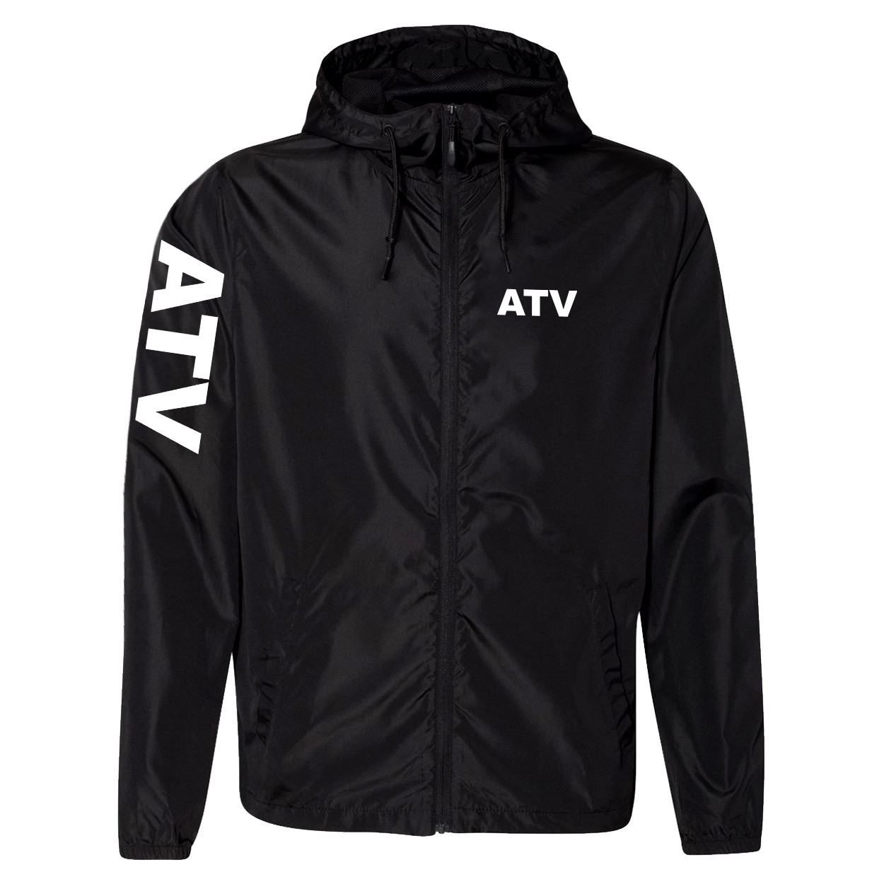 Atv Brand Logo Classic Lightweight Windbreaker Black (White Logo)