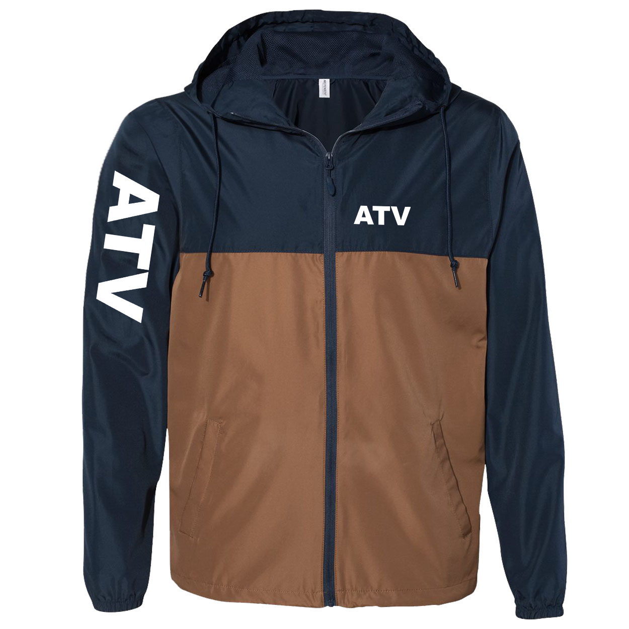 ATV Brand Logo Classic Lightweight Windbreaker Navy/Saddle (White Logo)