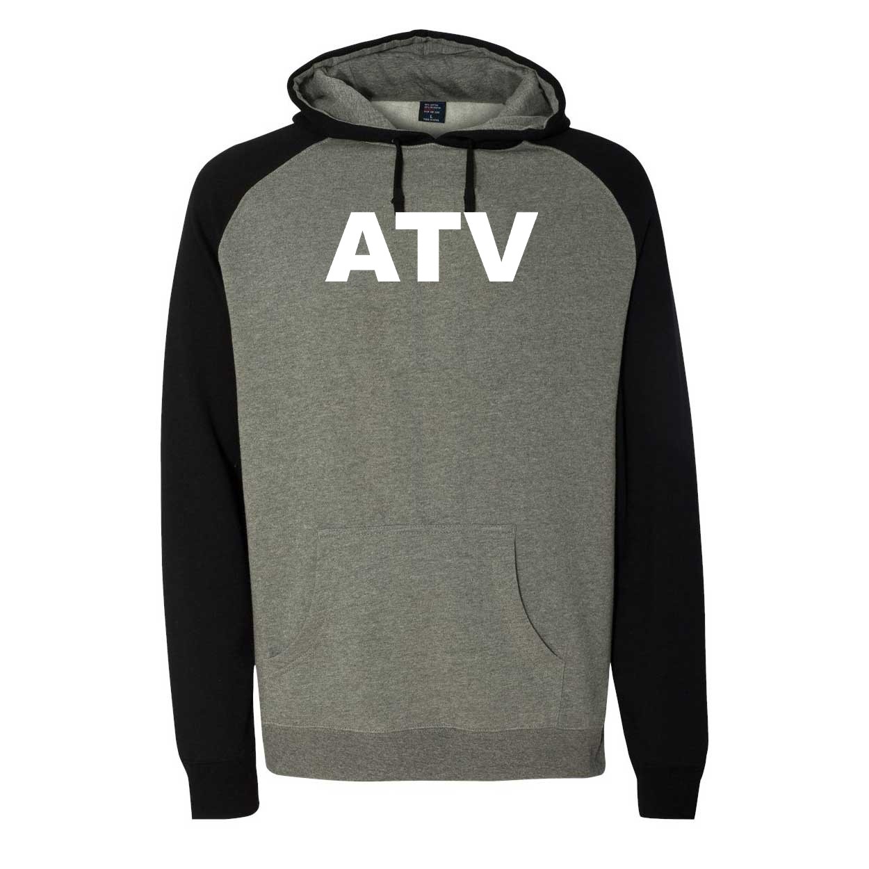 Atv Brand Logo Classic Raglan Hooded Pullover Sweatshirt Gunmetal/Heather Black (Black Logo)