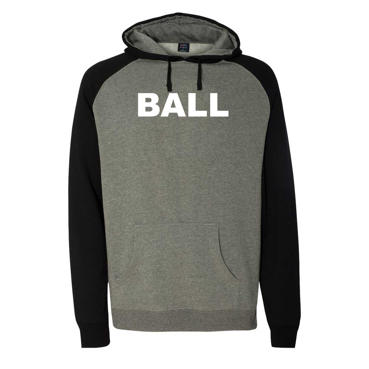 Ball Brand Logo Classic Raglan Hooded Pullover Sweatshirt Gunmetal/Heather Black (Black Logo)