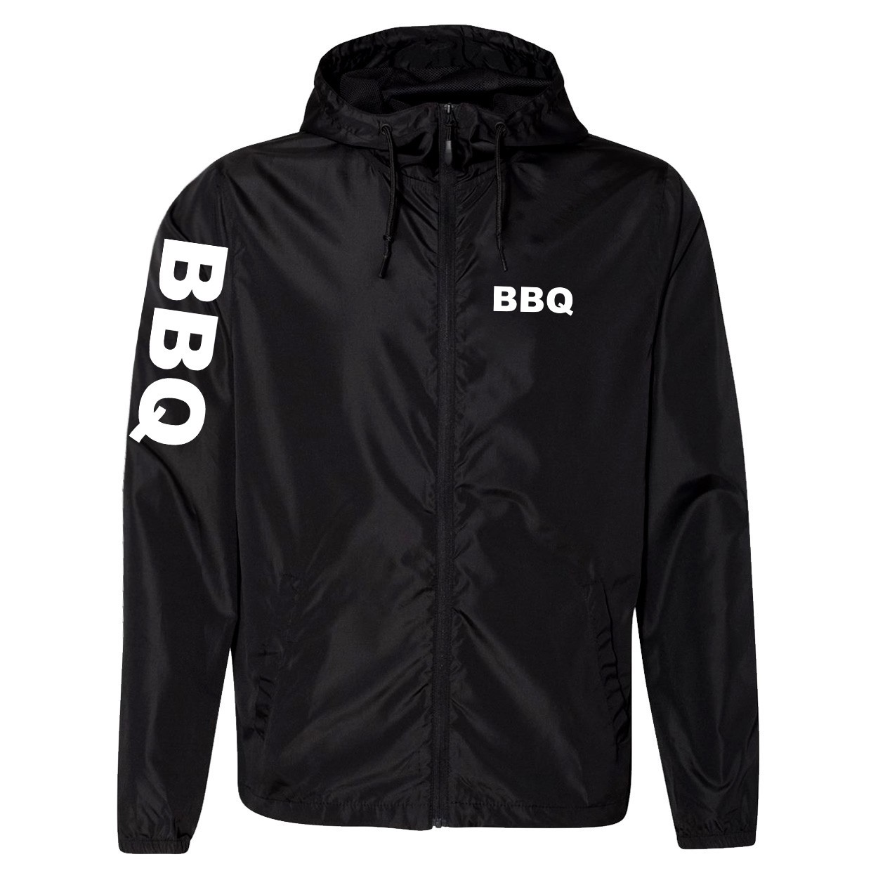 BBQ Brand Logo Classic Lightweight Windbreaker Black (White Logo)