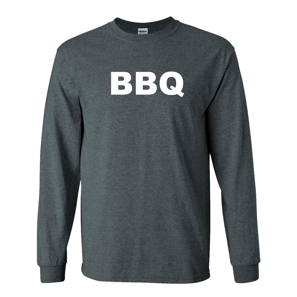 BBQ Brand Logo Classic Long Sleeve T-Shirt Dark Heather Gray (White Logo)
