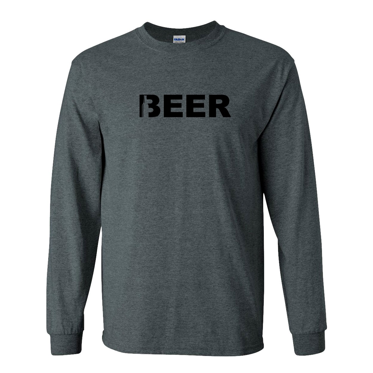 Beer Bottle Logo Classic Long Sleeve T-Shirt Dark Heather Gray (Black Logo)