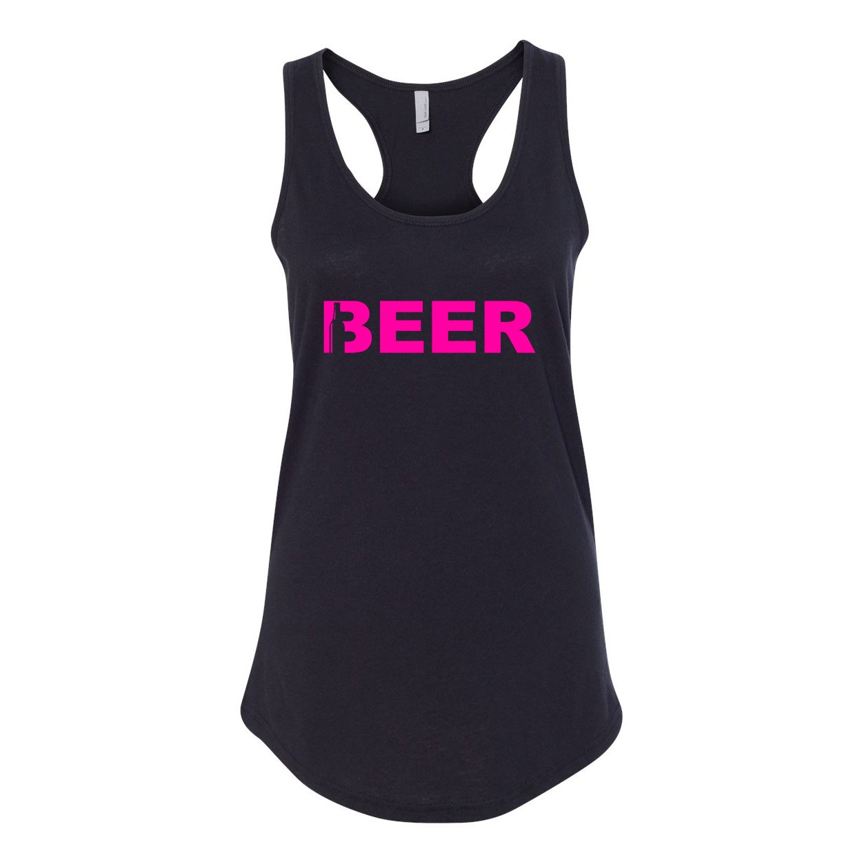 Beer Bottle Logo Classic Women's Racerback Tank Top Black (Pink Logo)