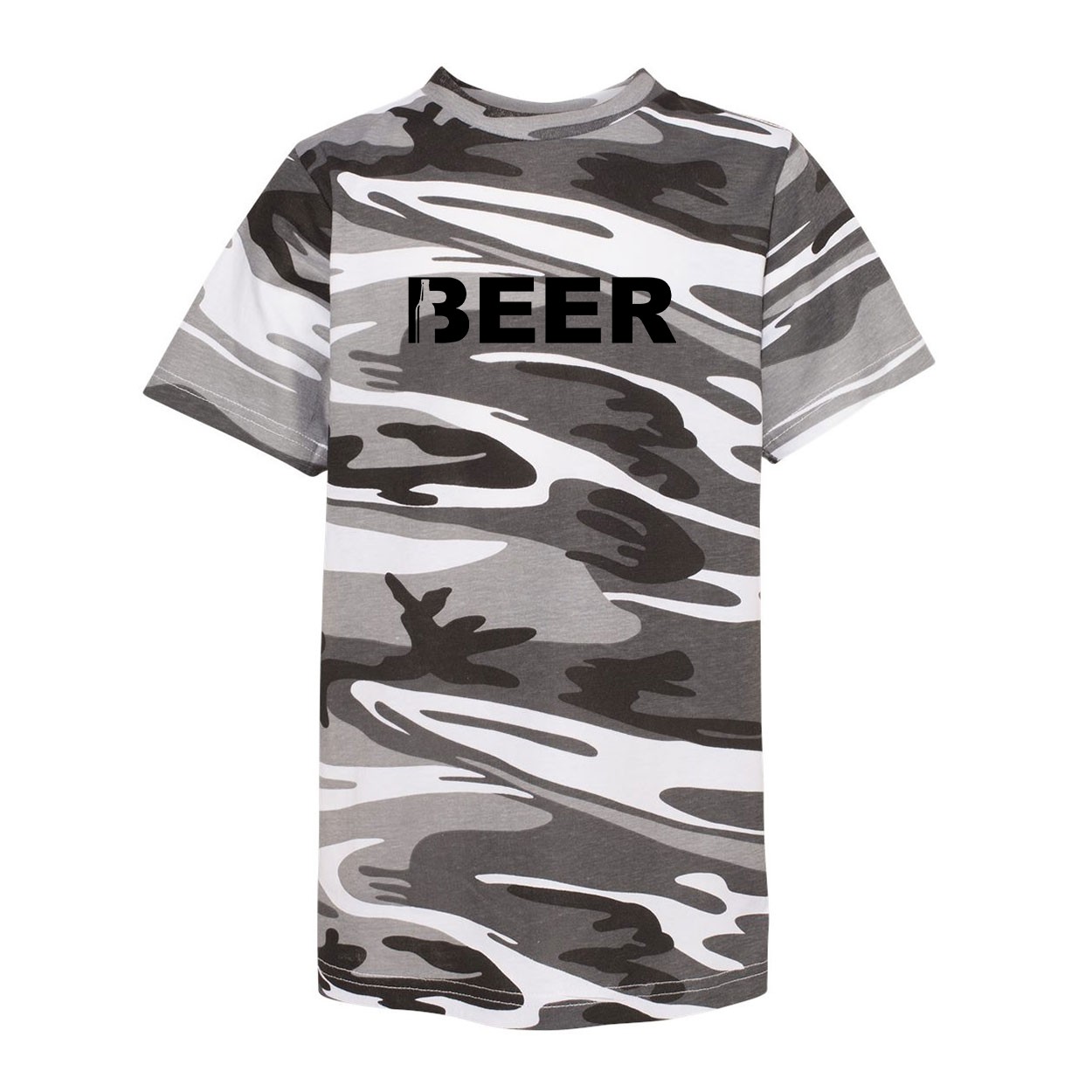 Beer Bottle Logo Classic Youth Unisex T-Shirt Urban Camo (Black Logo)
