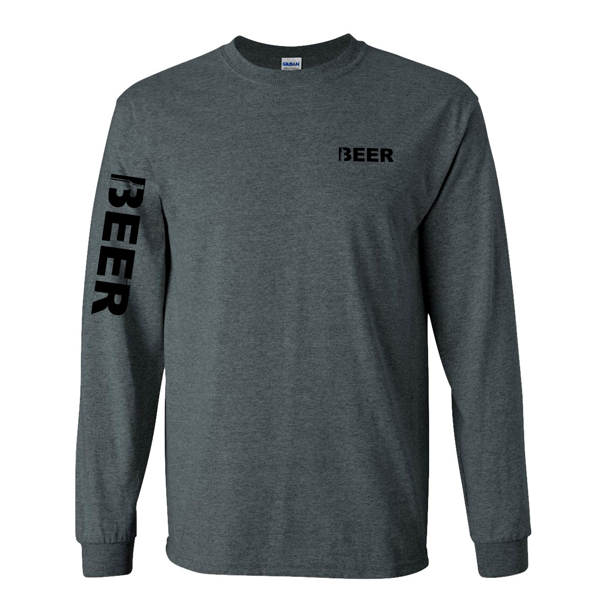 Beer Bottle Logo Night Out Long Sleeve T-Shirt with Arm Logo Dark Heather Gray (Black Logo)