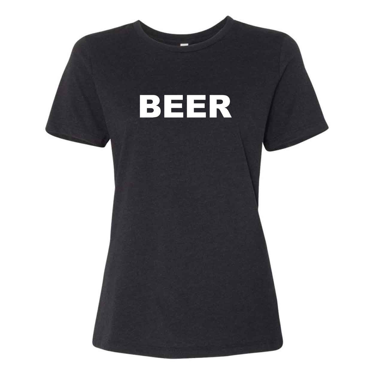 Beer Brand Logo Classic Women's Relaxed Jersey T-Shirt Black Heather (White Logo)