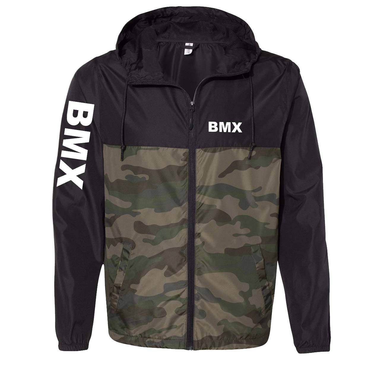 BMX Brand Logo Classic Lightweight Windbreaker Black/Forest Camo (White Logo)