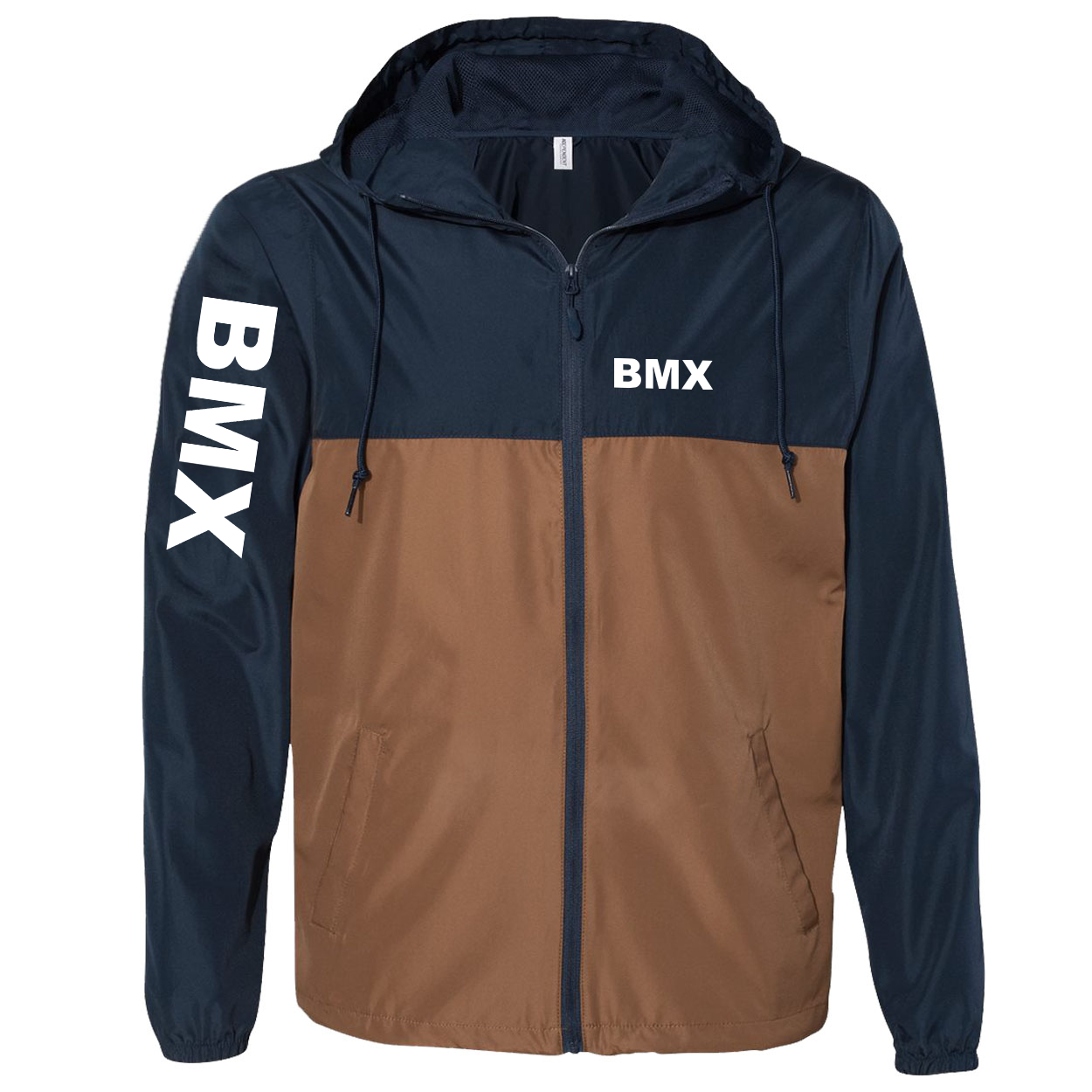 BMX Brand Logo Classic Lightweight Windbreaker Navy/Saddle (White Logo)