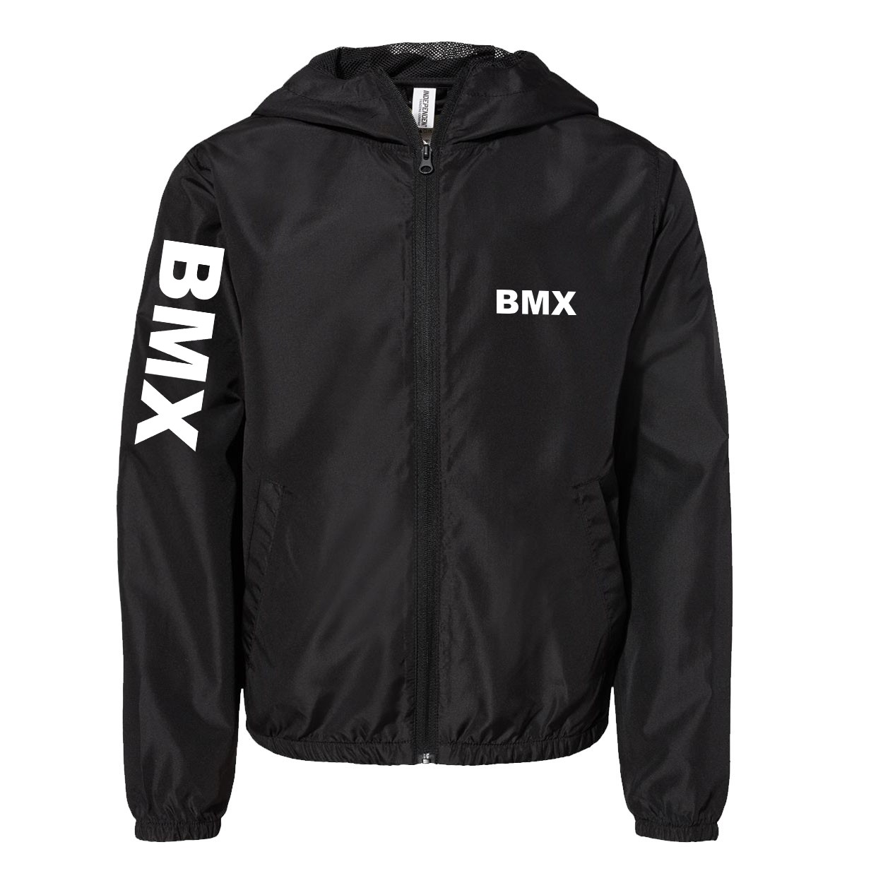 BMX Brand Logo Classic Youth Lightweight Windbreaker Black (White Logo)
