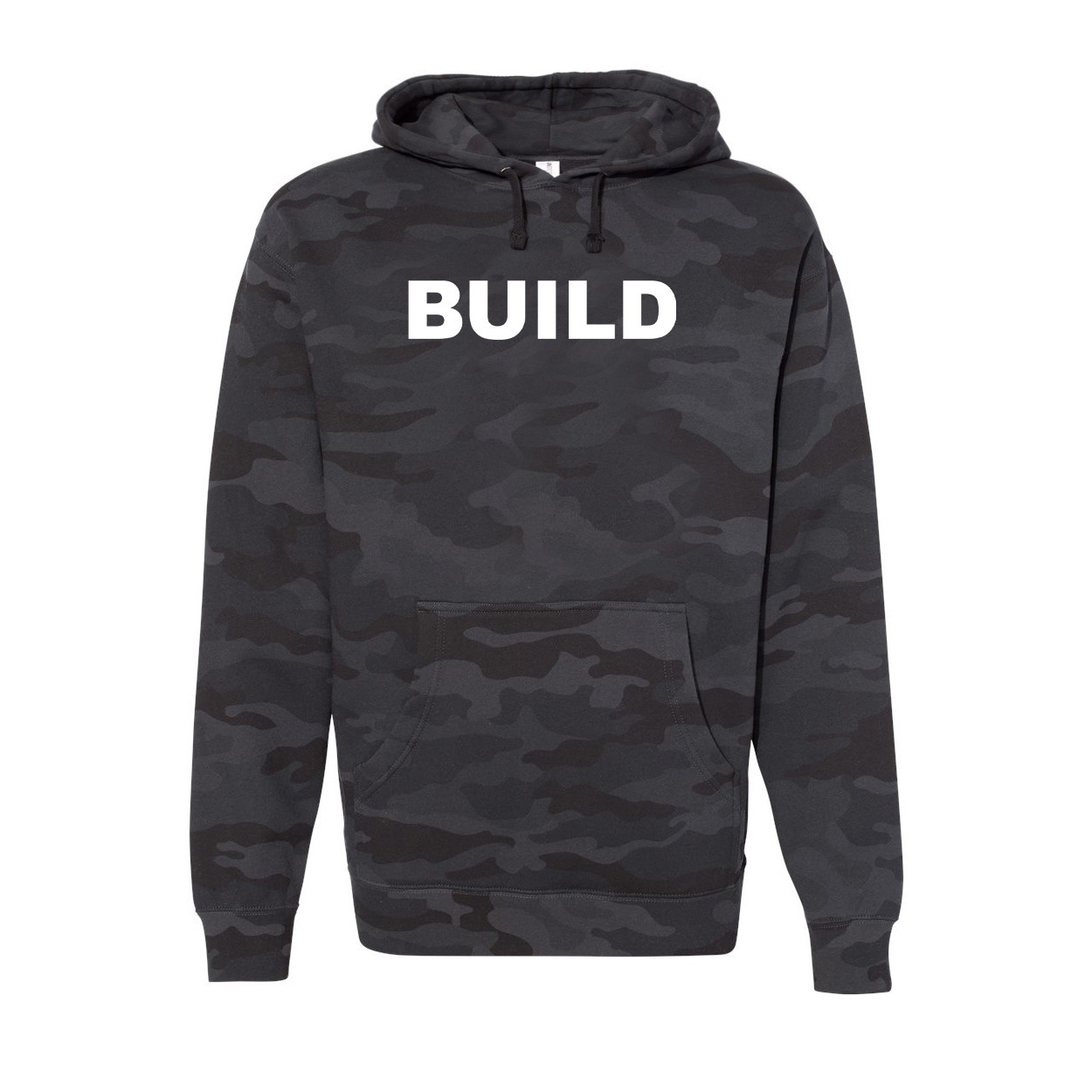 Build Brand Logo Classic Unisex Hooded Sweatshirt Black Camo (White Logo)
