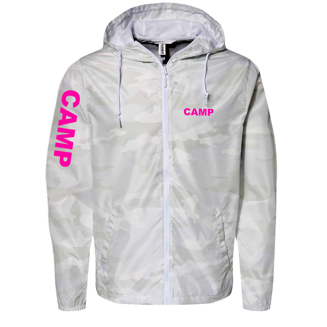Camp Brand Logo Classic Lightweight Windbreaker White Camo (Pink Logo)