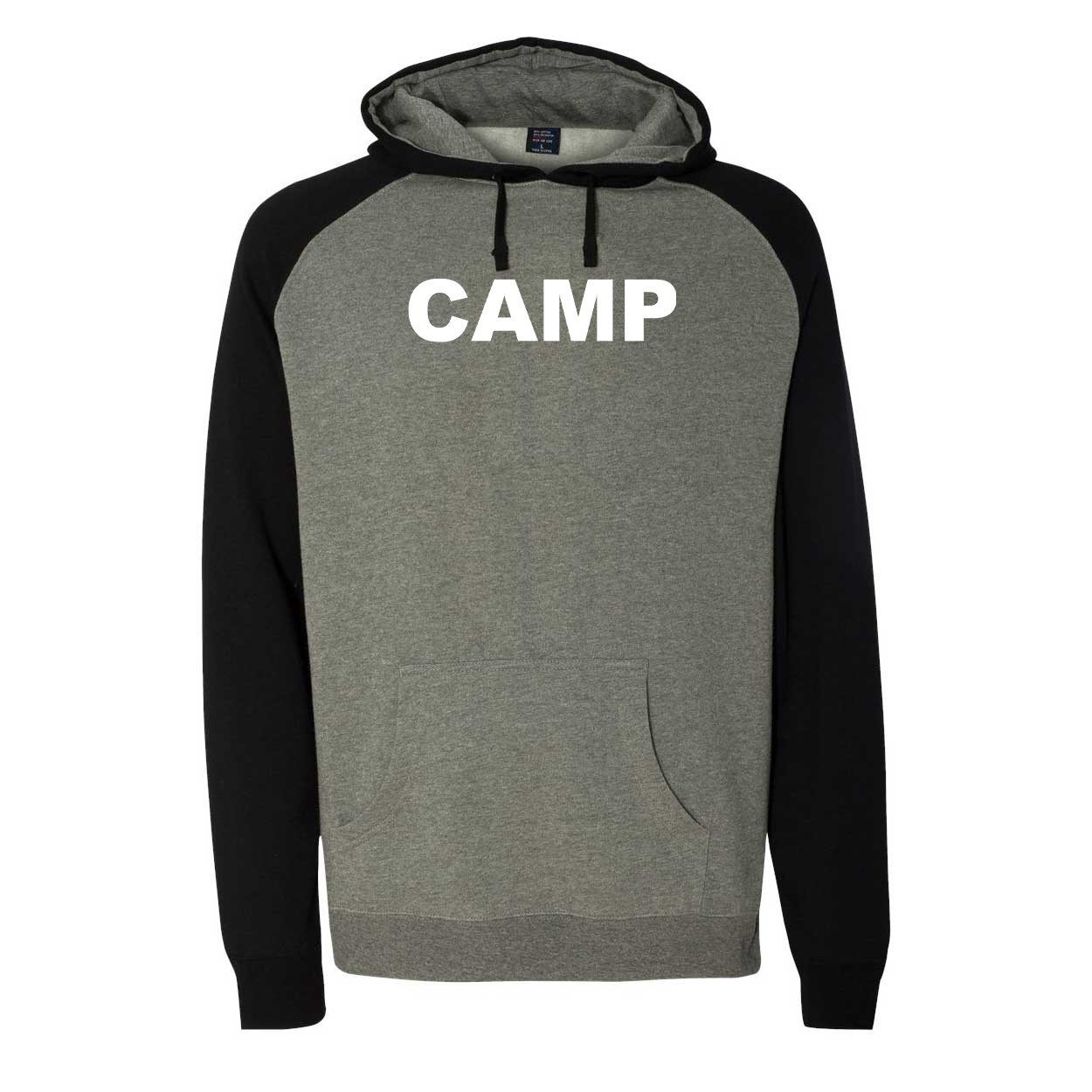 Camp Brand Logo Classic Raglan Hooded Pullover Sweatshirt Gunmetal/Heather Black (Black Logo)