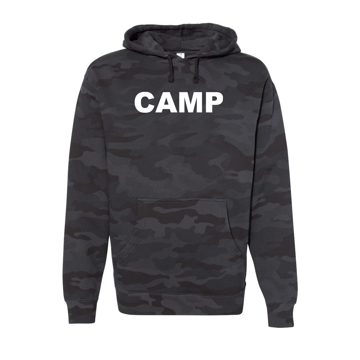 Camp Brand Logo Classic Unisex Hooded Sweatshirt Black Camo (White Logo)