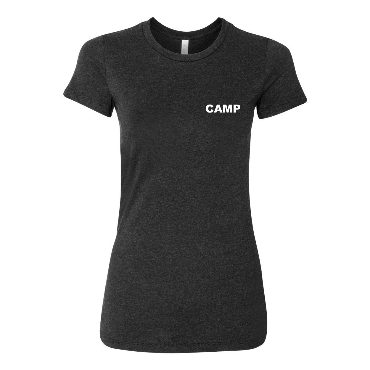 Camp Brand Logo Night Out Womens Fitted T-Shirt Dark Heather Gray