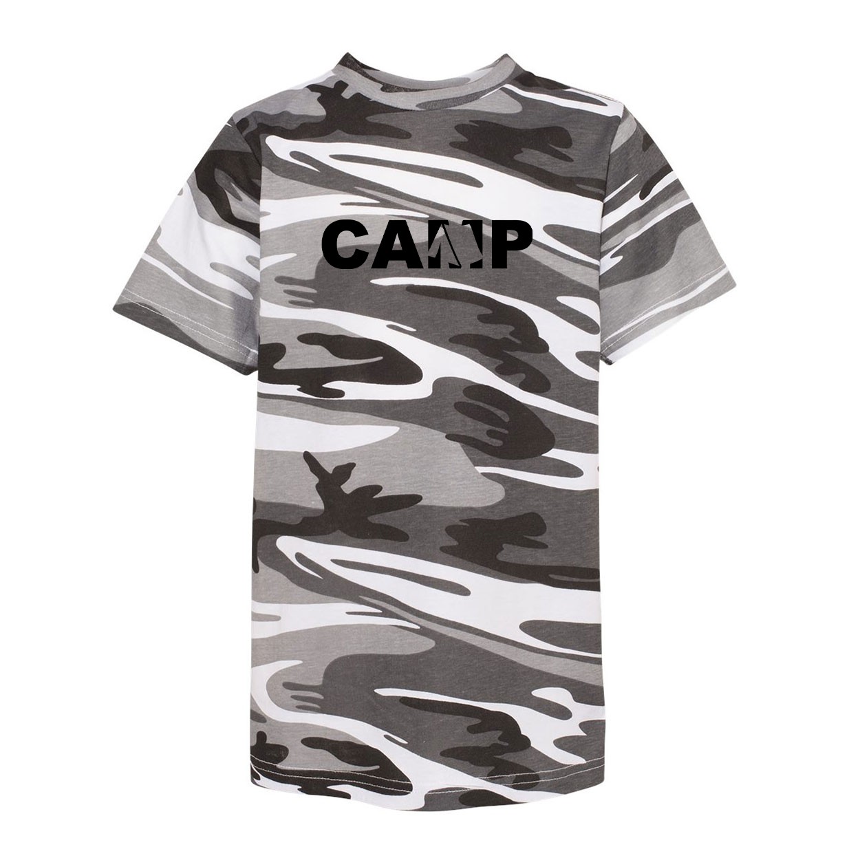 Camp Tent Logo Classic Youth Unisex T-Shirt Urban Camo (Black Logo)