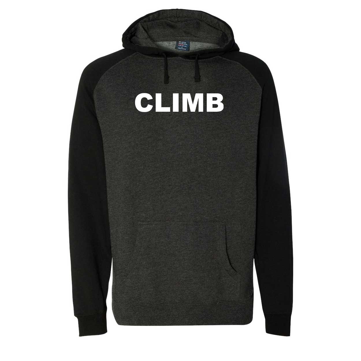 Climb Brand Logo Classic Raglan Hooded Pullover Sweatshirt Charcoal/Heather Black (White Logo)
