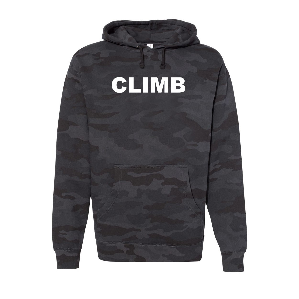 Climb Brand Logo Classic Unisex Hooded Sweatshirt Black Camo (White Logo)
