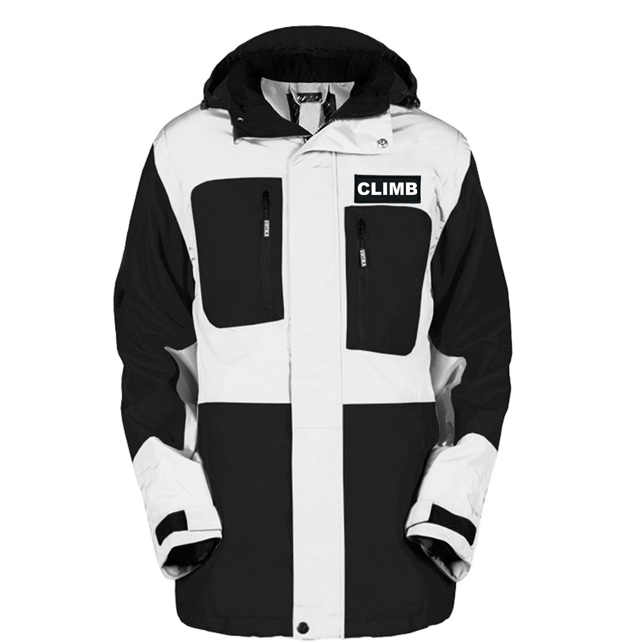 Climb Brand Logo Classic Woven Patch Pro Snowboard Jacket (Black/White)