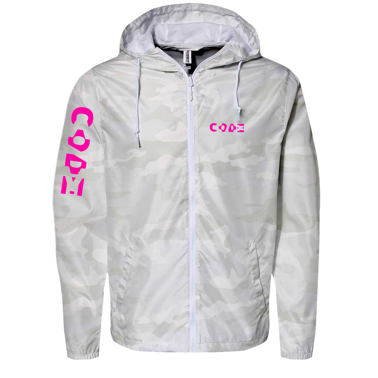 Code Tag Logo Classic Lightweight Windbreaker White Camo (Pink Logo)