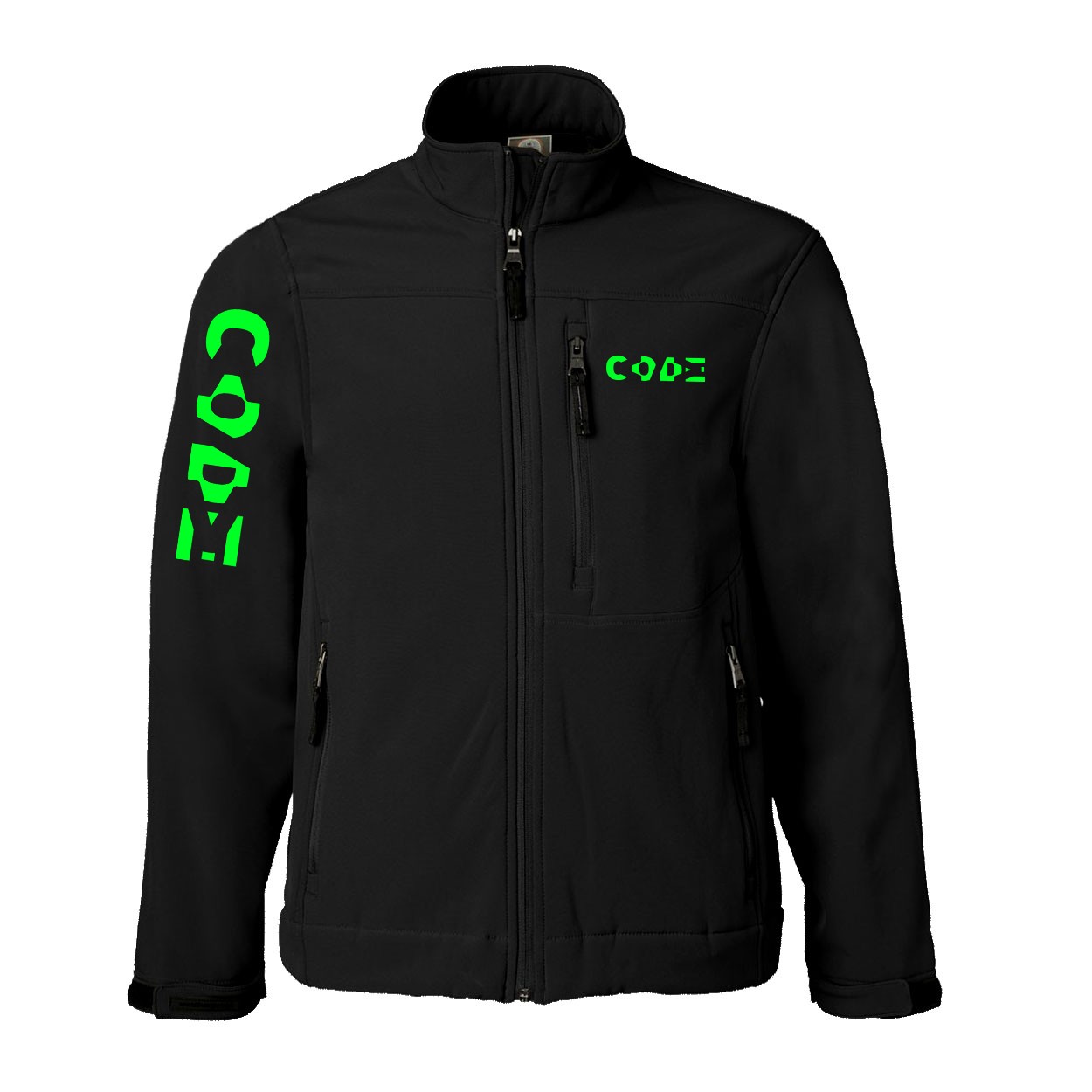 Code Tag Logo Classic Soft Shell Weatherproof Jacket (Green Logo)