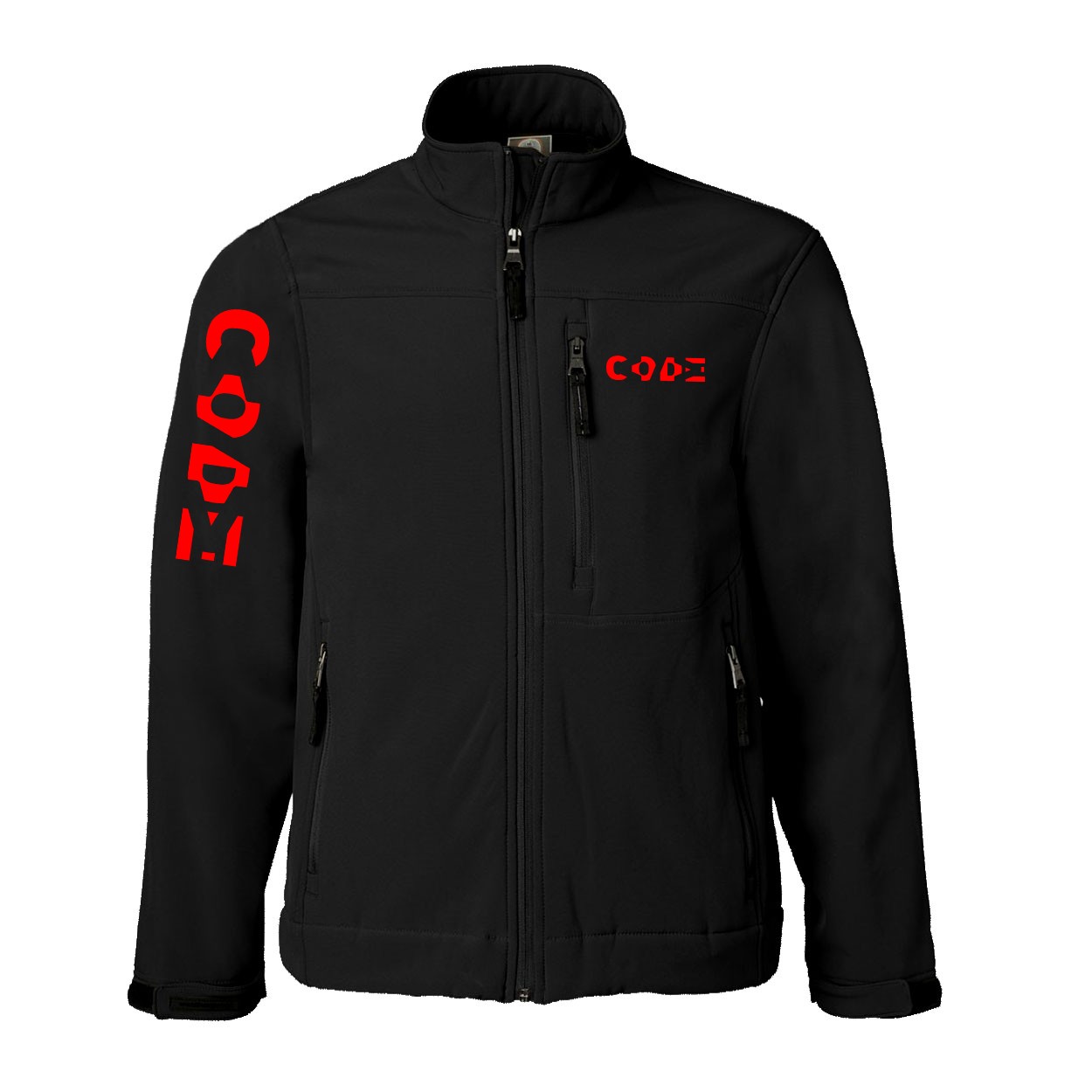 Code Tag Logo Classic Soft Shell Weatherproof Jacket (Red Logo)