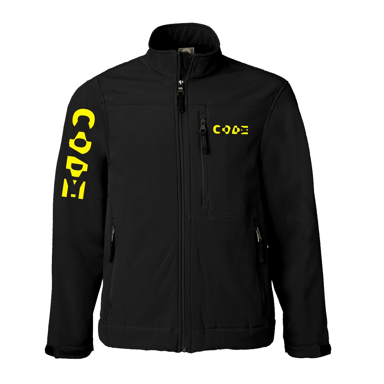 Code Tag Logo Classic Soft Shell Weatherproof Jacket (Yellow Logo)