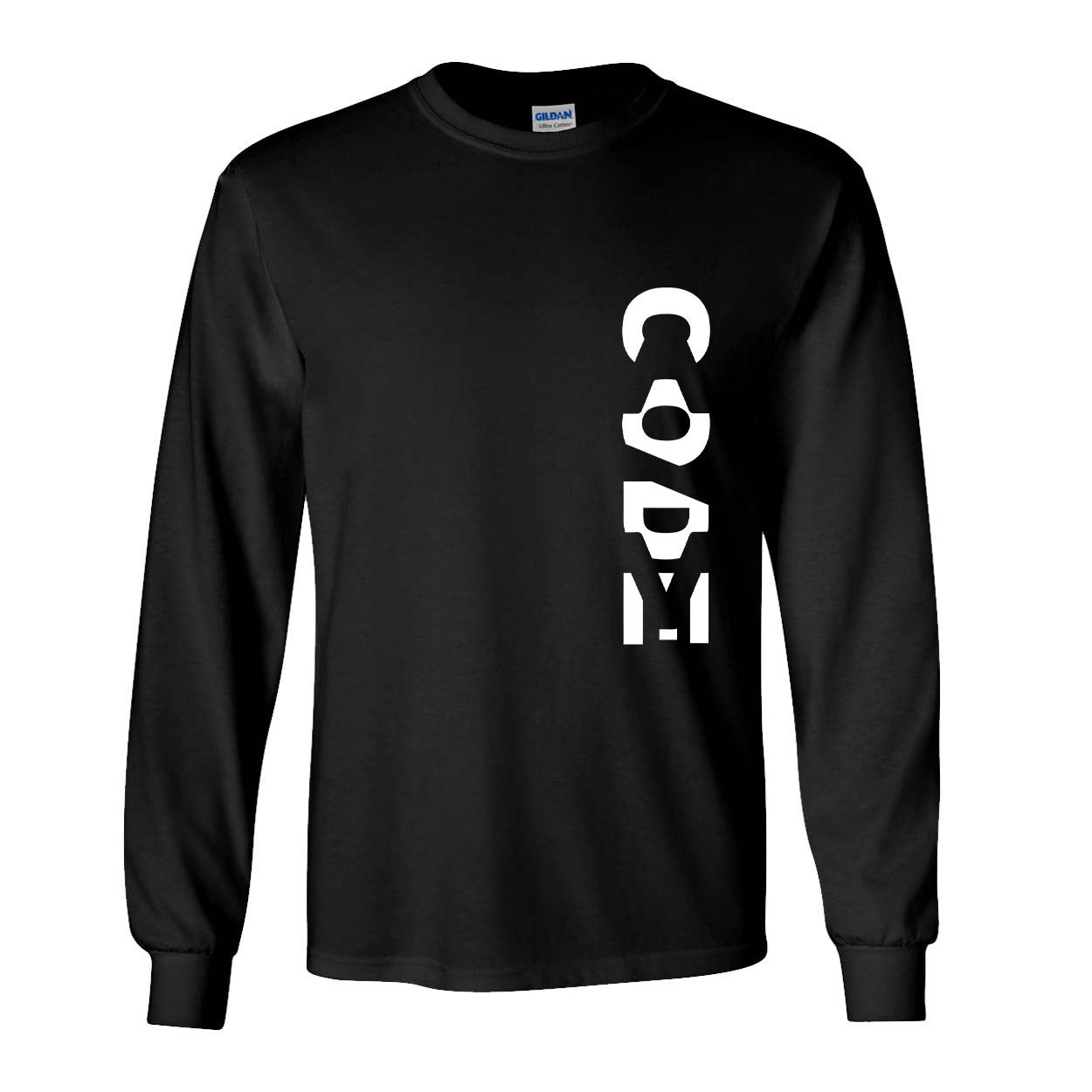 Code Tag Logo Classic Vertical Long Sleeve T-Shirt Black (White Logo)