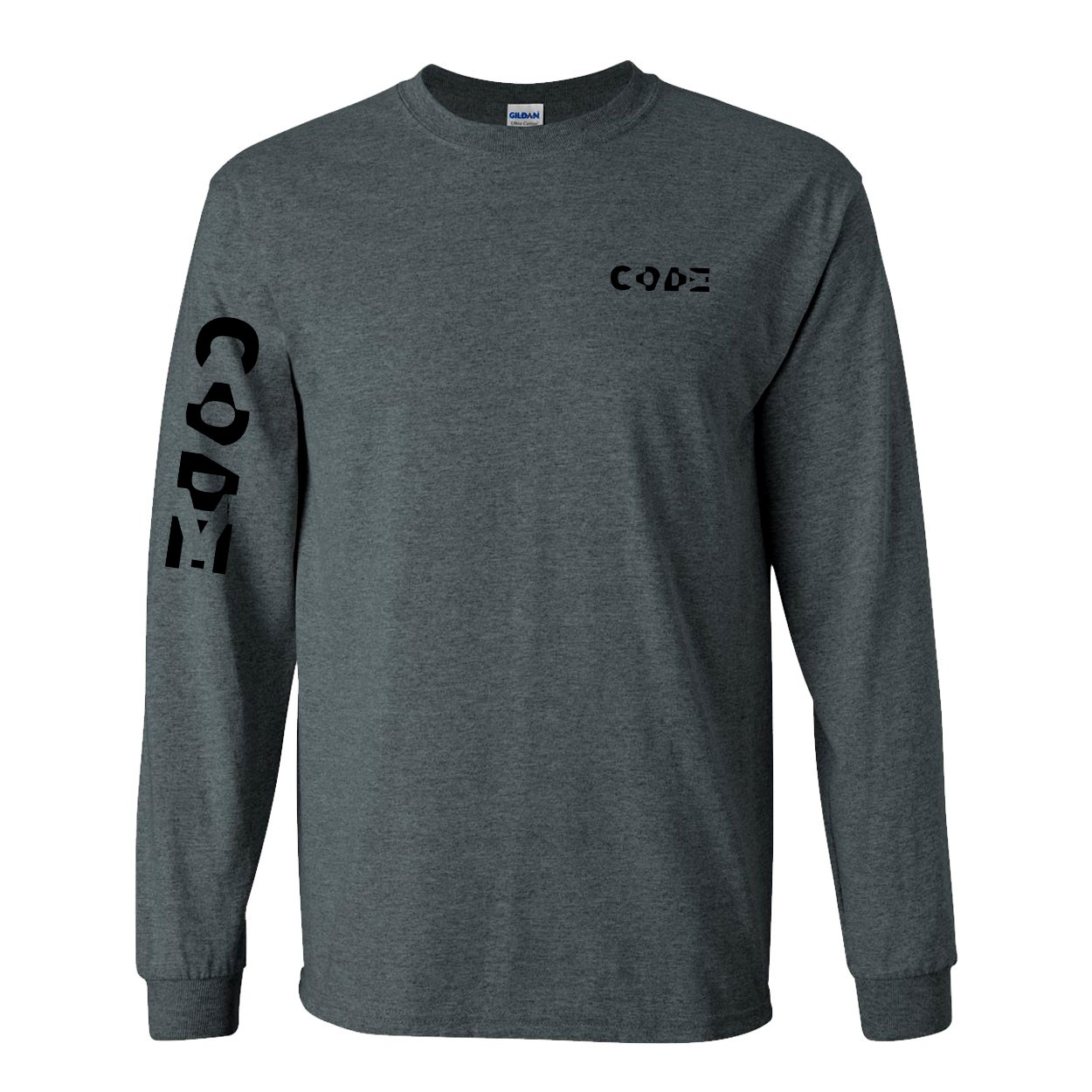 Code Tag Logo Night Out Long Sleeve T-Shirt with Arm Logo Dark Heather Gray (Black Logo)