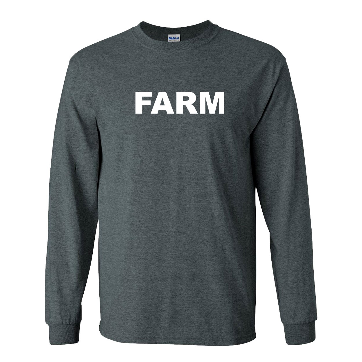 Farm Brand Logo Classic Long Sleeve T-Shirt Dark Heather Gray (White Logo)