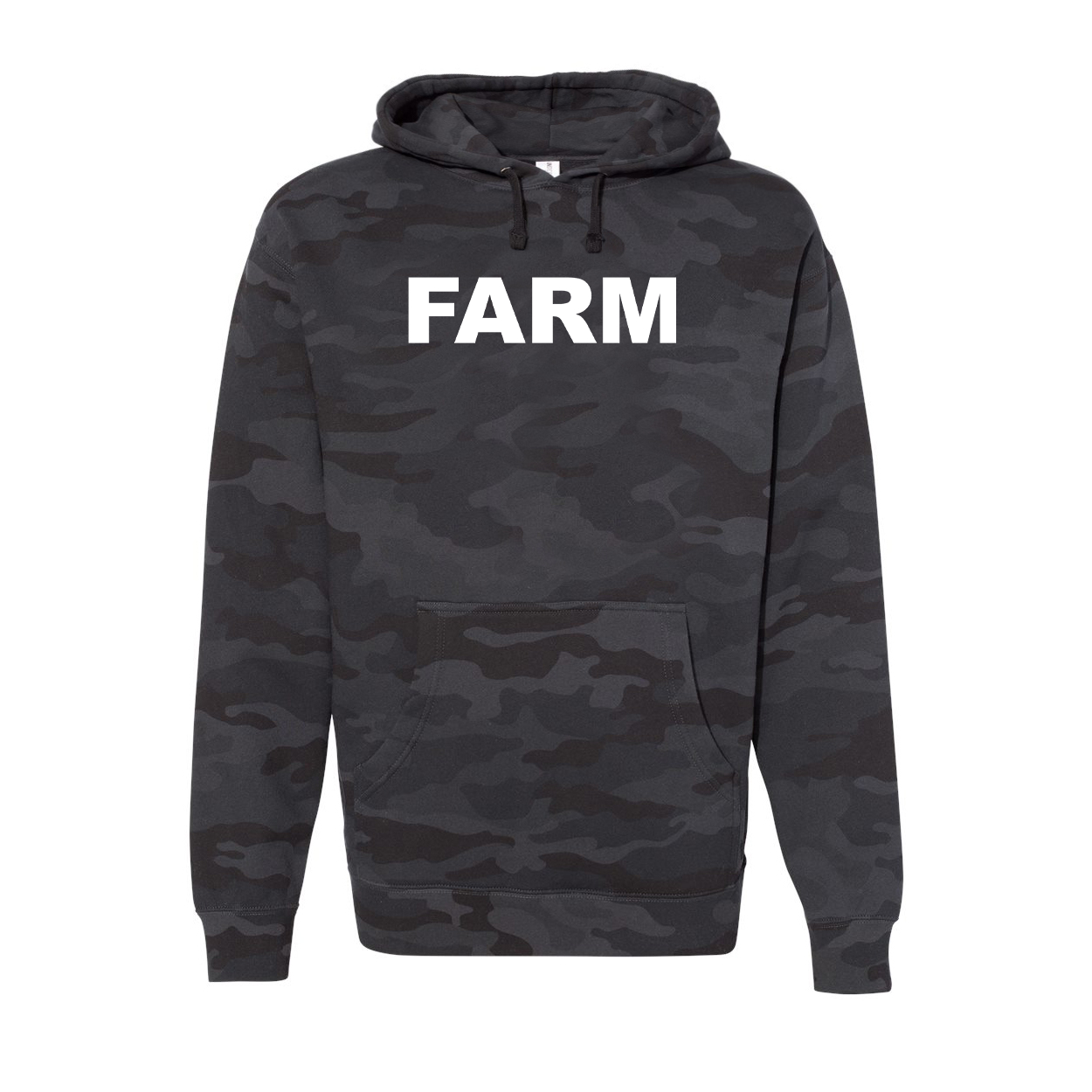 Farm Brand Logo Classic Unisex Hooded Sweatshirt Black Camo (White Logo)