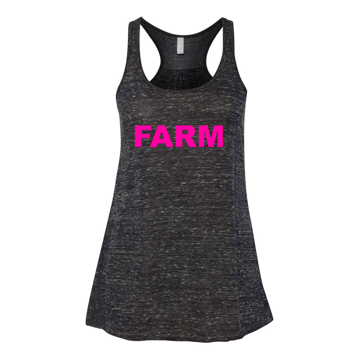 Farm Brand Logo Classic Women's Flowy Racerback Tank Top Black Marble (Pink Logo)