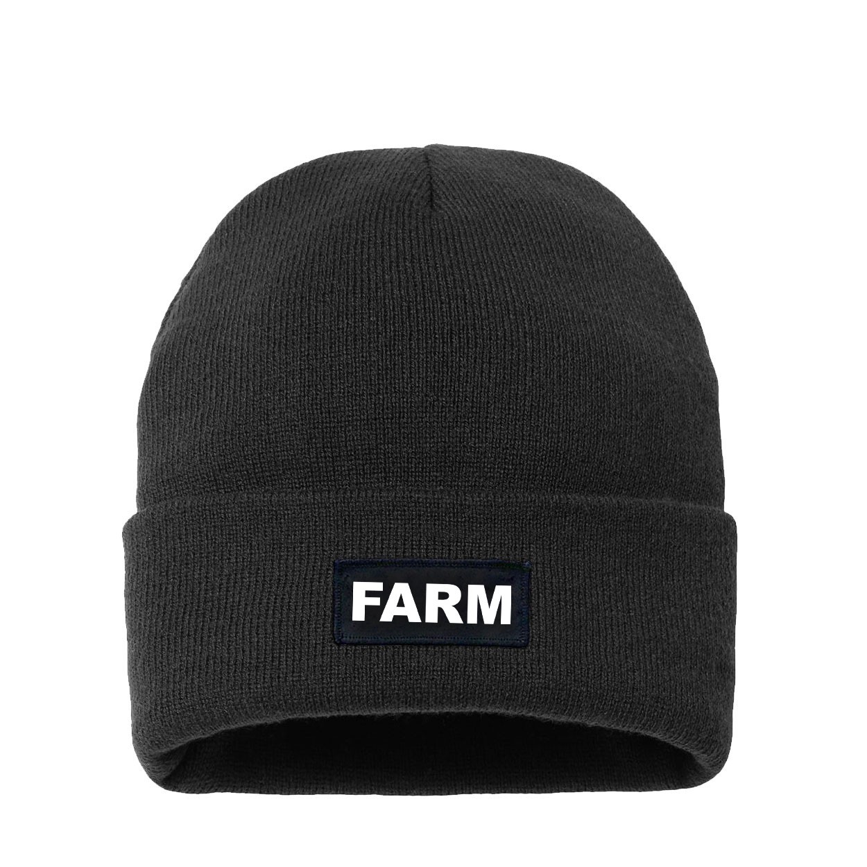 Farm Brand Logo Night Out Woven Patch Night Out Sherpa Lined Cuffed Beanie Black (White Logo)
