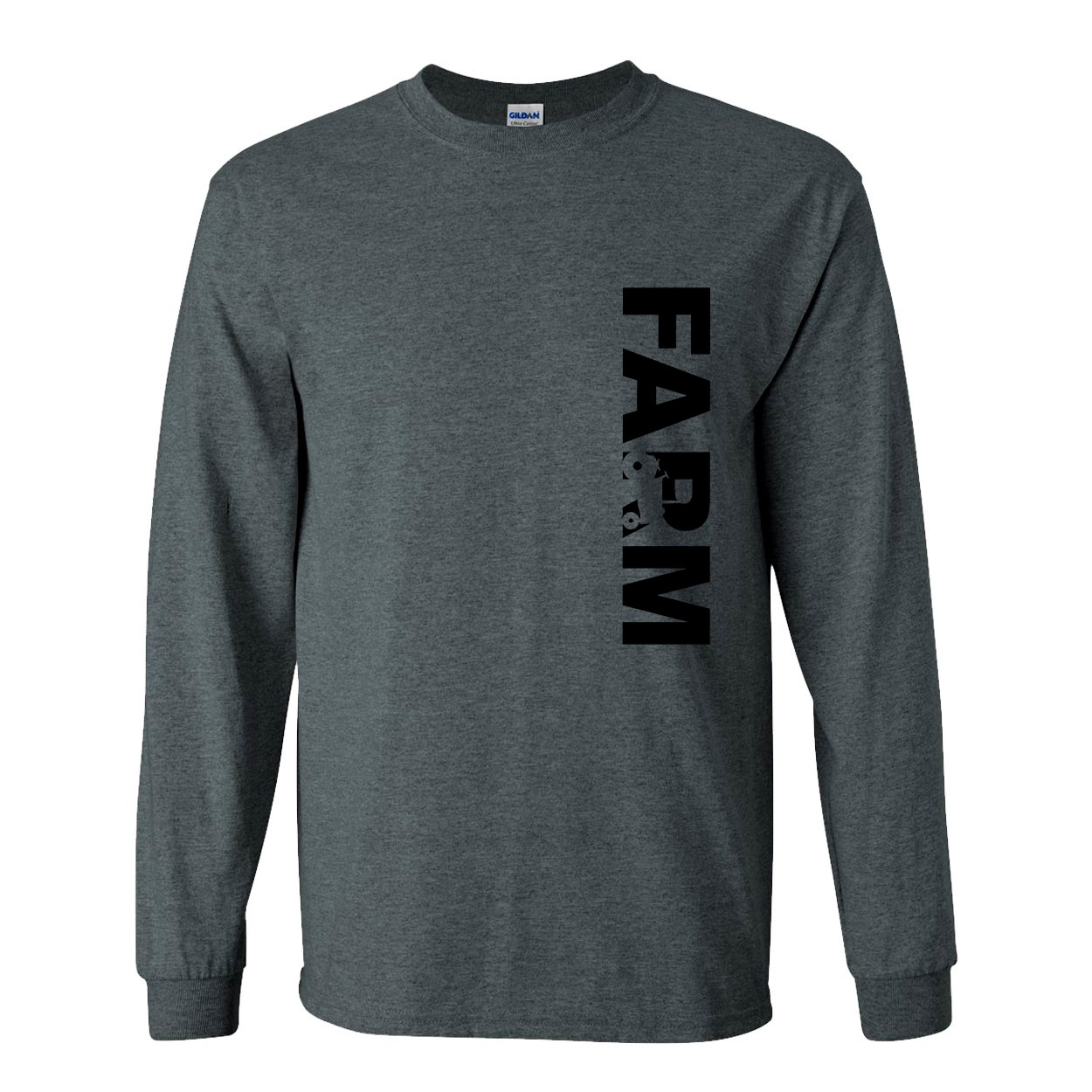 Farm Tractor Logo Classic Vertical Long Sleeve T-Shirt Dark Heather Gray (Black Logo)