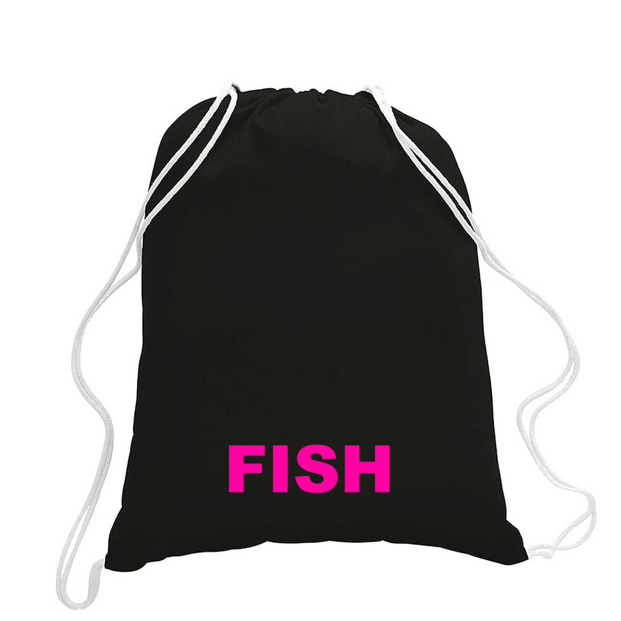 Fish Brand Logo Classic Drawstring Sport Pack Bag/Cinch Sack Black (Pink Logo)