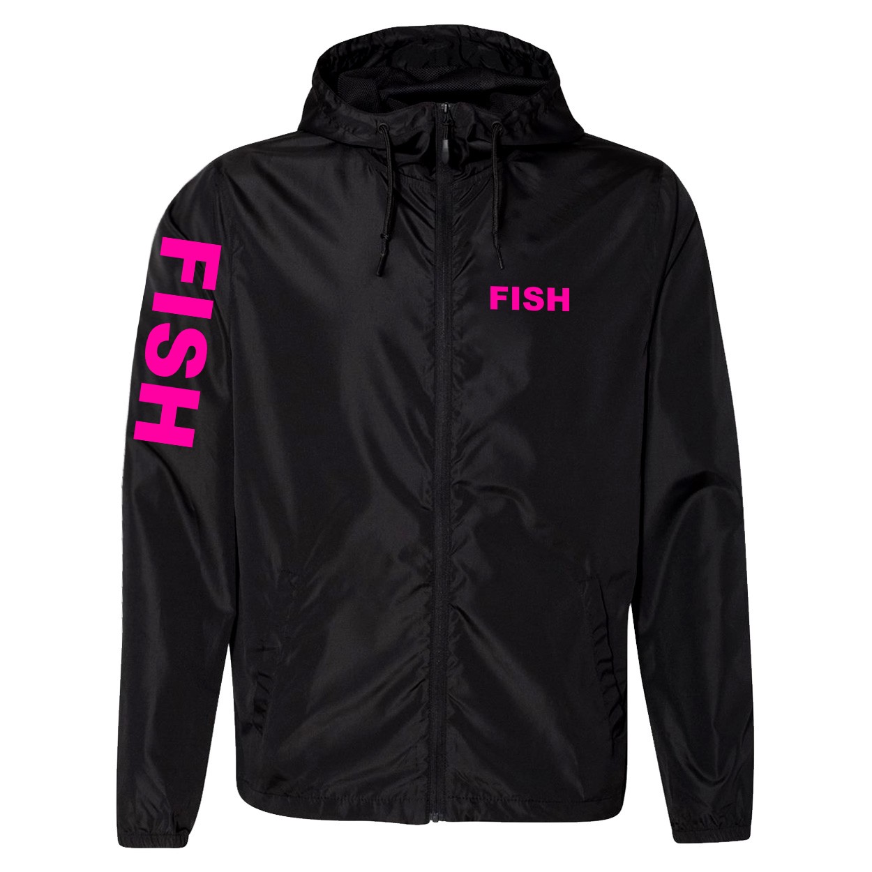 Fish Brand Logo Classic Lightweight Windbreaker Black (Pink Logo)