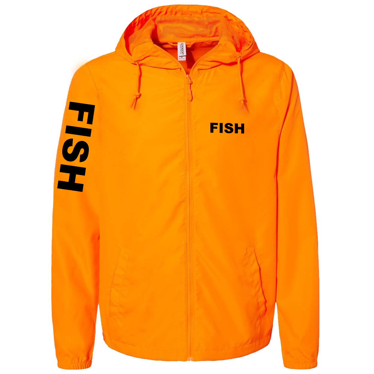 Fish Brand Logo Classic Lightweight Windbreaker Safety Orange (Black Logo)