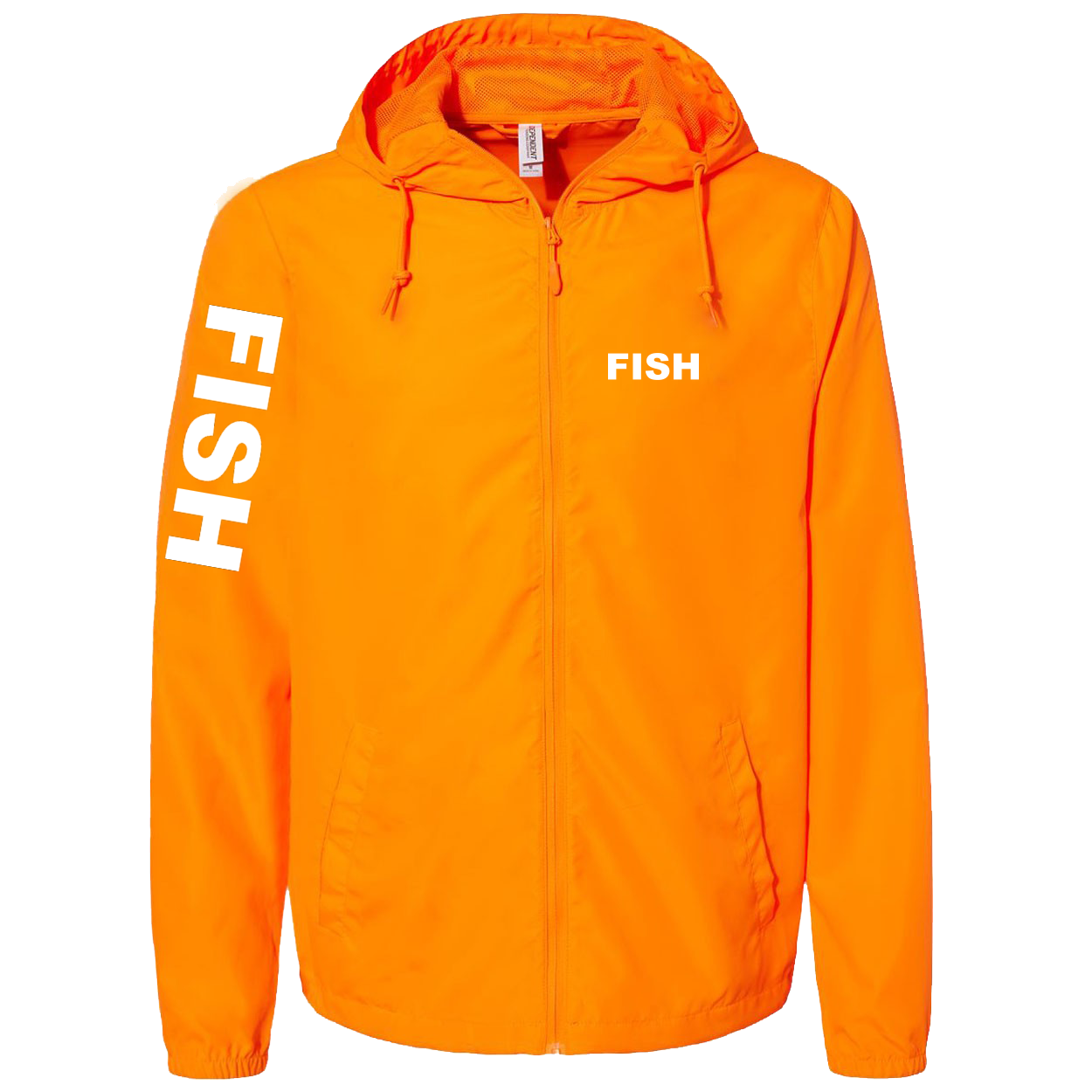 Fish Brand Logo Classic Lightweight Windbreaker Safety Orange (White Logo)