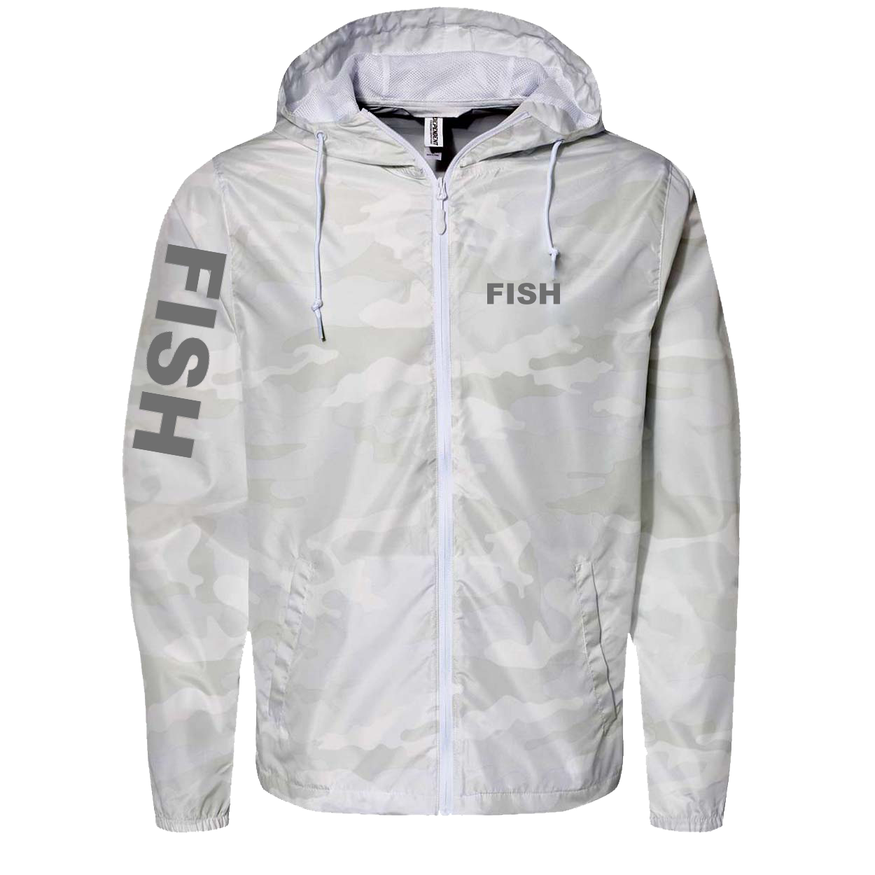 Fish Brand Logo Classic Lightweight Windbreaker White Camo (Gray Logo)