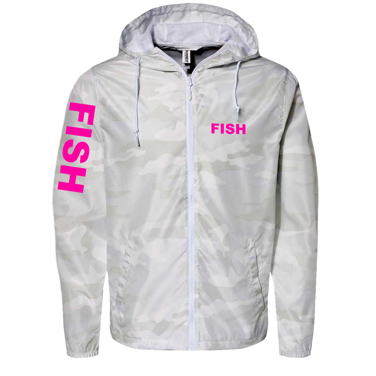 Fish Brand Logo Classic Lightweight Windbreaker White Camo (Pink Logo)