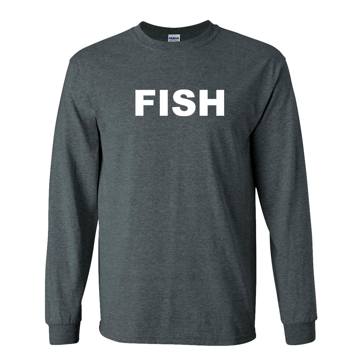 Fish Brand Logo Classic Long Sleeve T-Shirt Dark Heather Gray (White Logo)