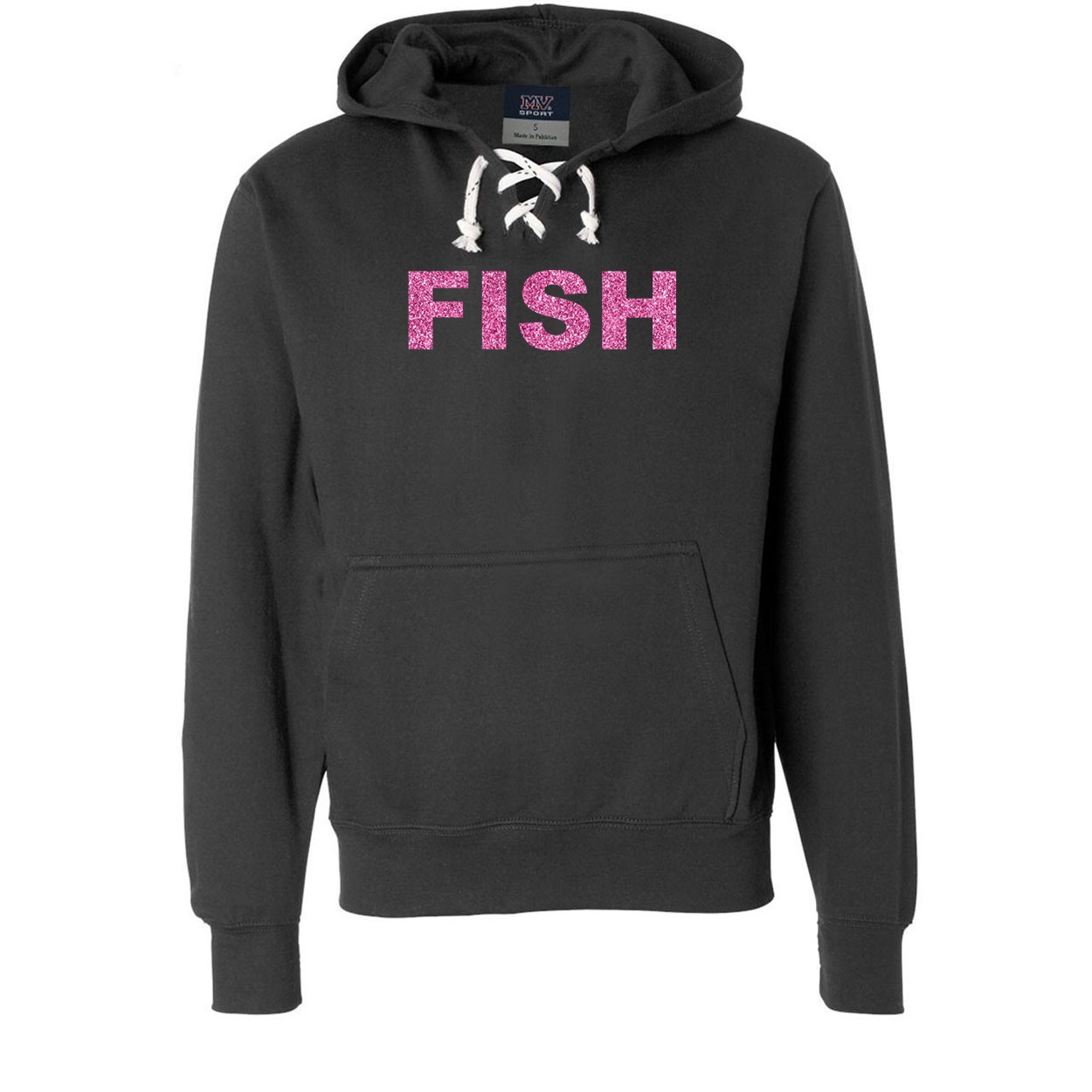 Fish Brand Logo Classic Unisex Premium Hockey Sweatshirt Black (Glitter Pink Logo)