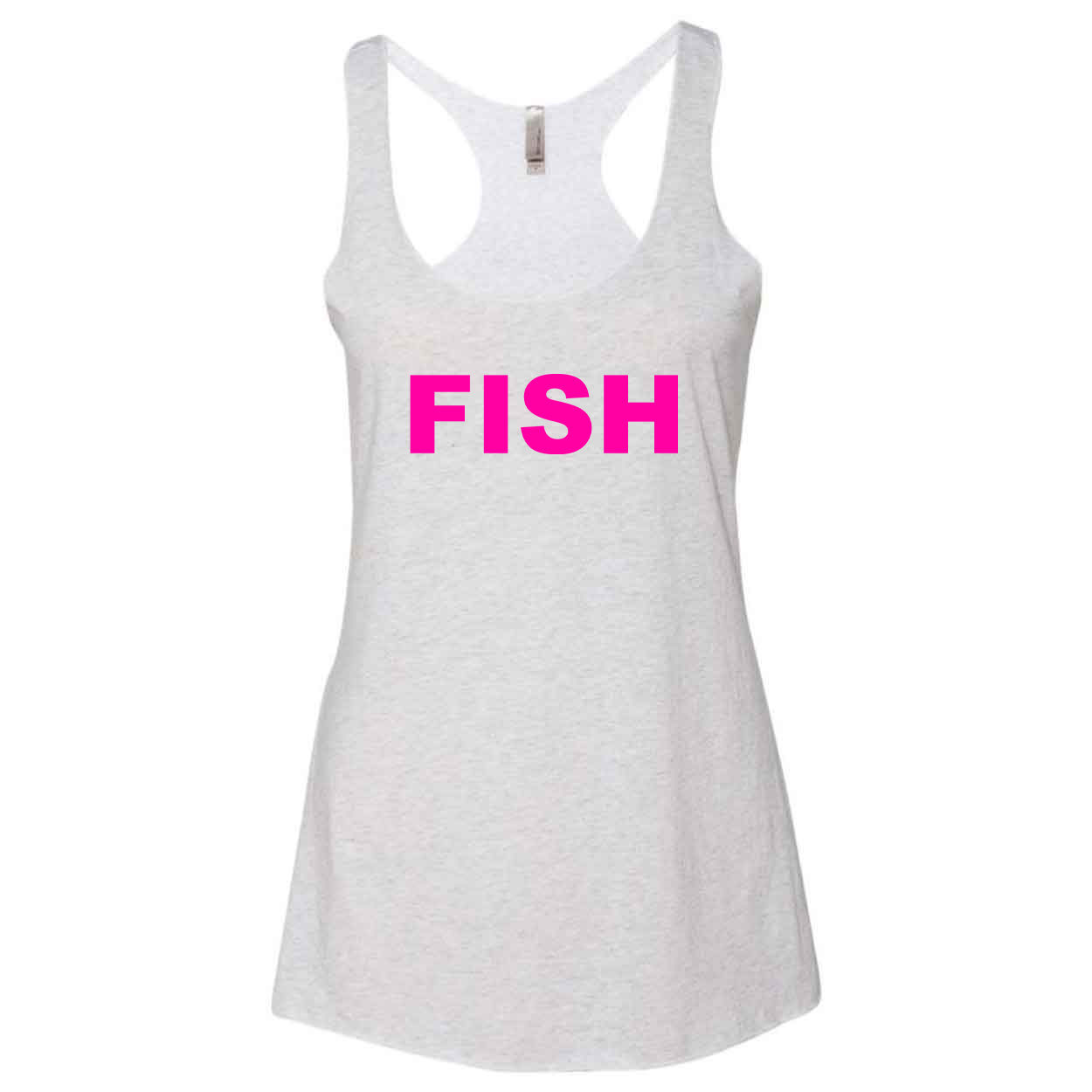Fish Brand Logo Classic Women's Ultra Thin Tank Top Heather White (Pink Logo)
