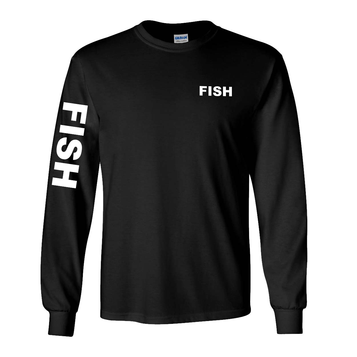 Fish Brand Logo Night Out Long Sleeve T-Shirt with Arm Logo Black (White Logo)