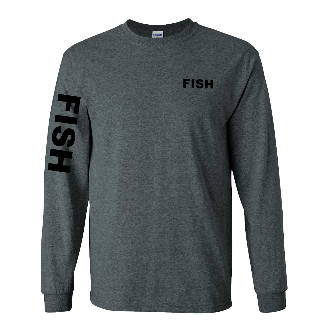 Fish Brand Logo Night Out Long Sleeve T-Shirt with Arm Logo Dark Heather Gray (Black Logo)