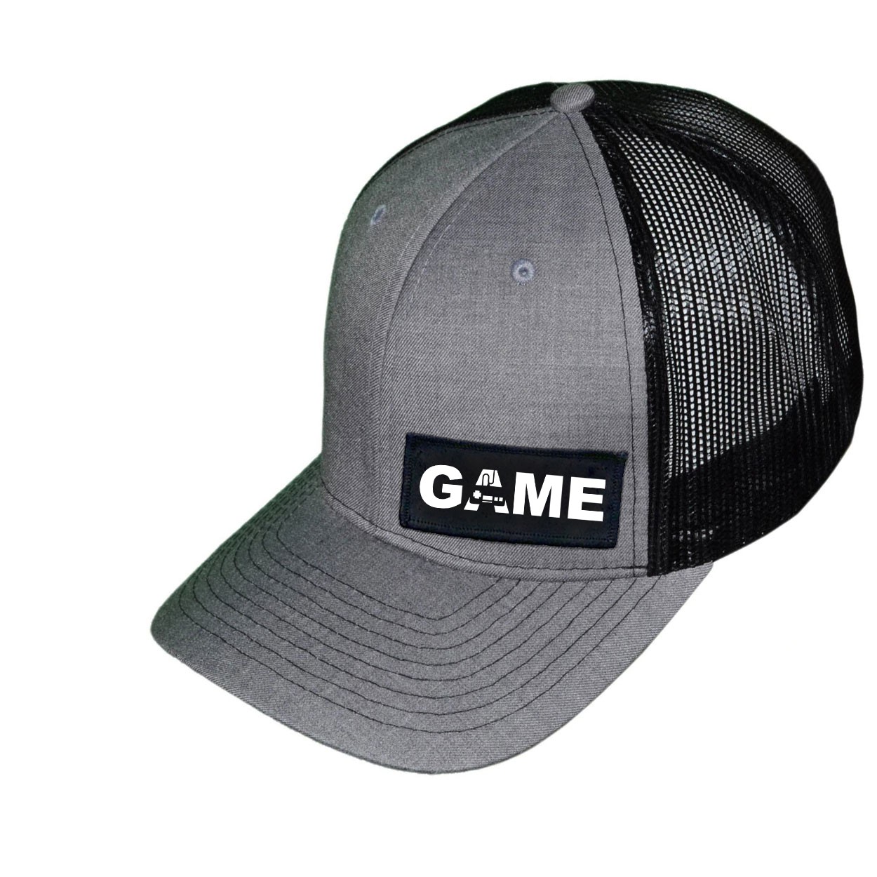 Game Controller Logo Night Out Woven Patch Snapback Trucker Hat Heather Gray/Black (White Logo)
