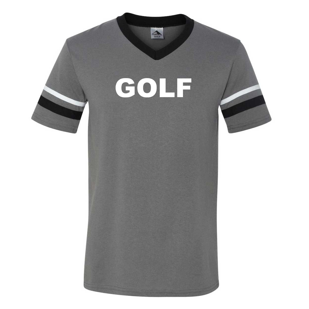 Golf Brand Logo Classic Premium Striped Jersey T-Shirt Graphite/Black/White