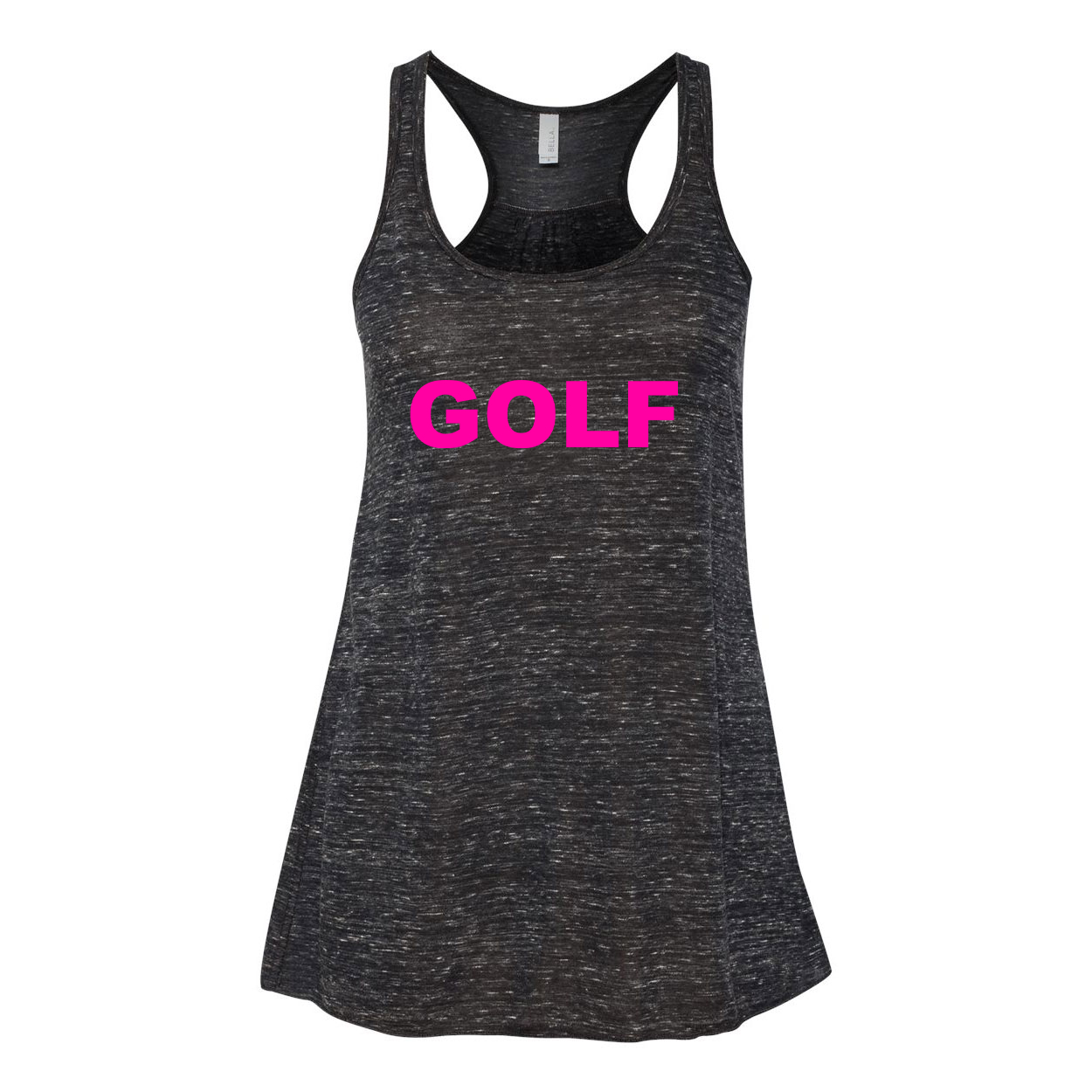 Golf Brand Logo Classic Womens Flowy Racerback Tank Top Black Marble (Pink Logo)