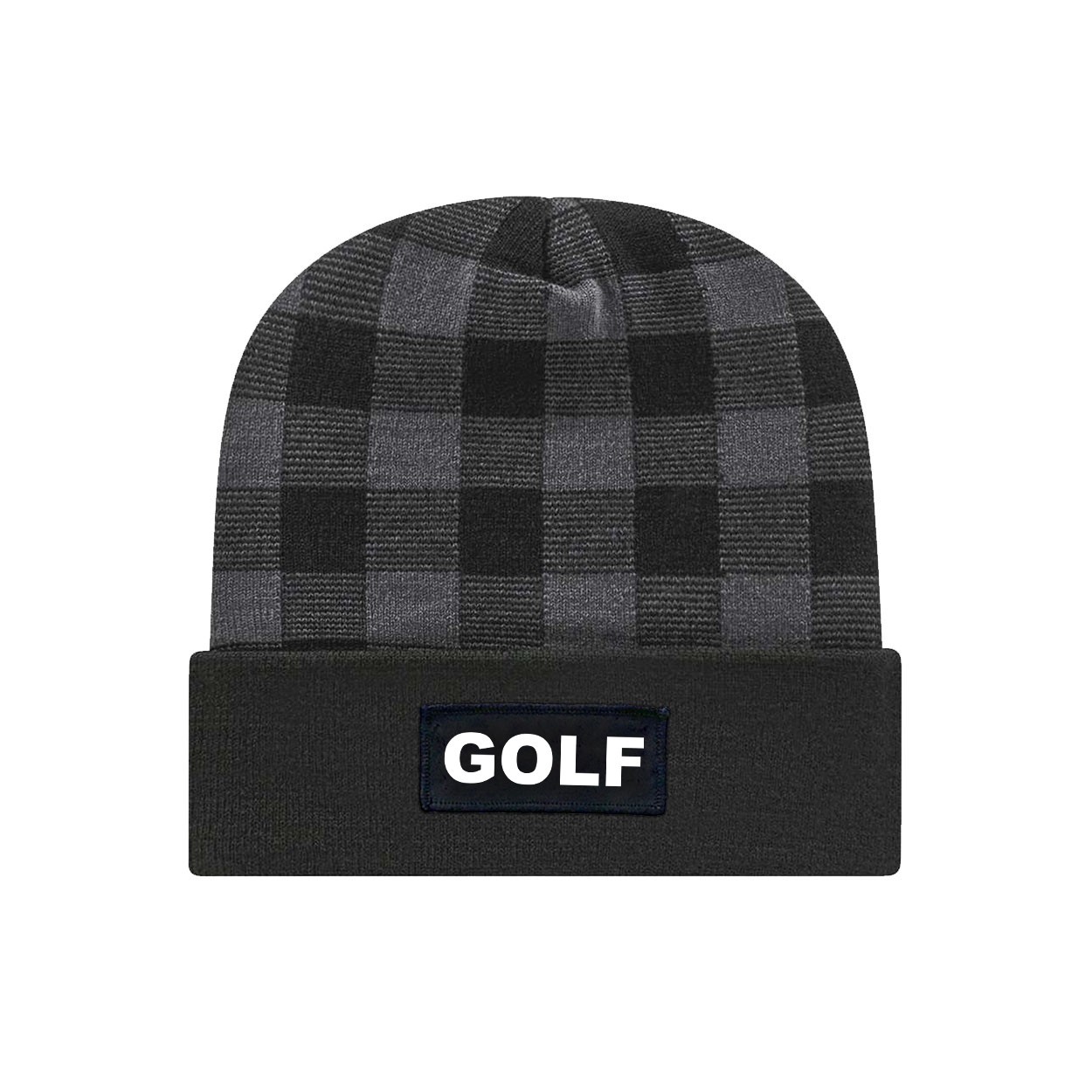 Golf Brand Logo Night Out Woven Patch Roll Up Plaid Beanie Black/Heather Gray